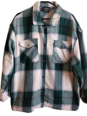 HFX‎ Green White Flannel Plaid Warm Thick Button Up Plus Size Jacket Womens XL